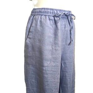 Andrea Jovine Linen Pants Dusty Blue Drawstring Cropped Med